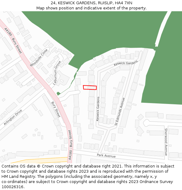 24, KESWICK GARDENS, RUISLIP, HA4 7XN: Location map and indicative extent of plot