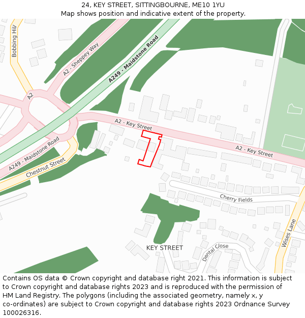 24, KEY STREET, SITTINGBOURNE, ME10 1YU: Location map and indicative extent of plot