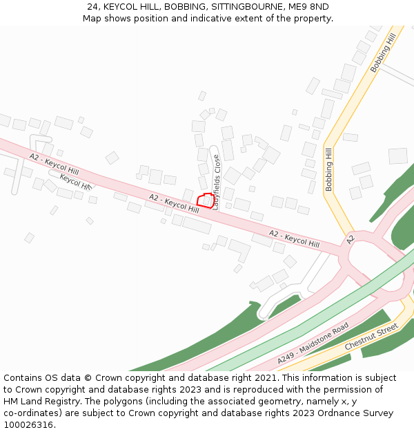 24, KEYCOL HILL, BOBBING, SITTINGBOURNE, ME9 8ND: Location map and indicative extent of plot