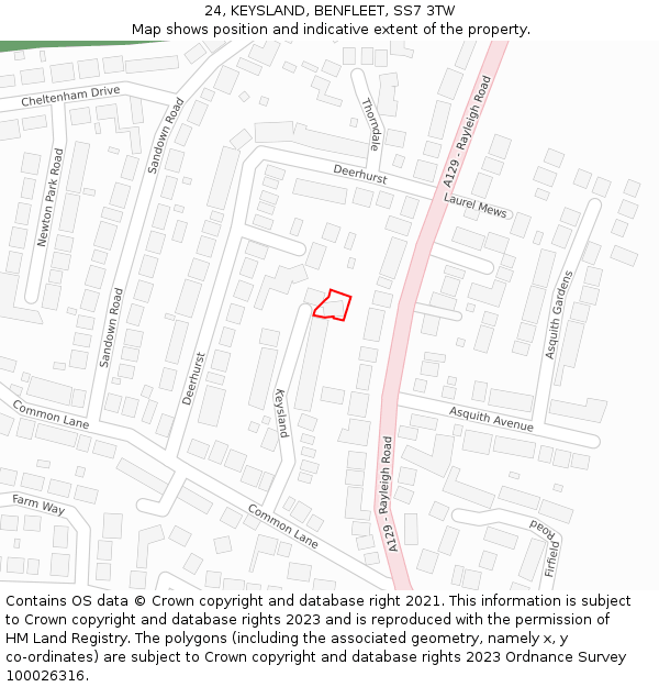 24, KEYSLAND, BENFLEET, SS7 3TW: Location map and indicative extent of plot