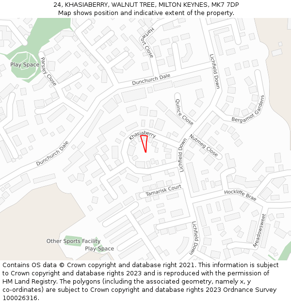 24, KHASIABERRY, WALNUT TREE, MILTON KEYNES, MK7 7DP: Location map and indicative extent of plot