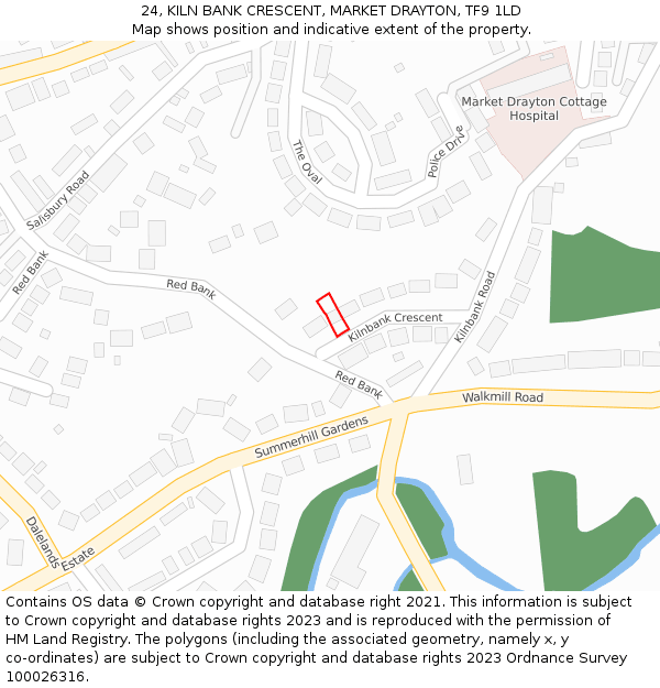 24, KILN BANK CRESCENT, MARKET DRAYTON, TF9 1LD: Location map and indicative extent of plot