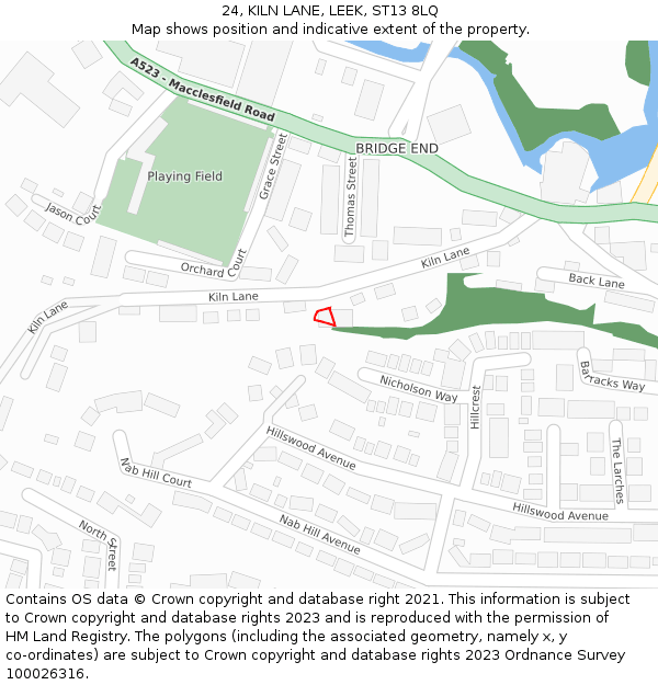 24, KILN LANE, LEEK, ST13 8LQ: Location map and indicative extent of plot