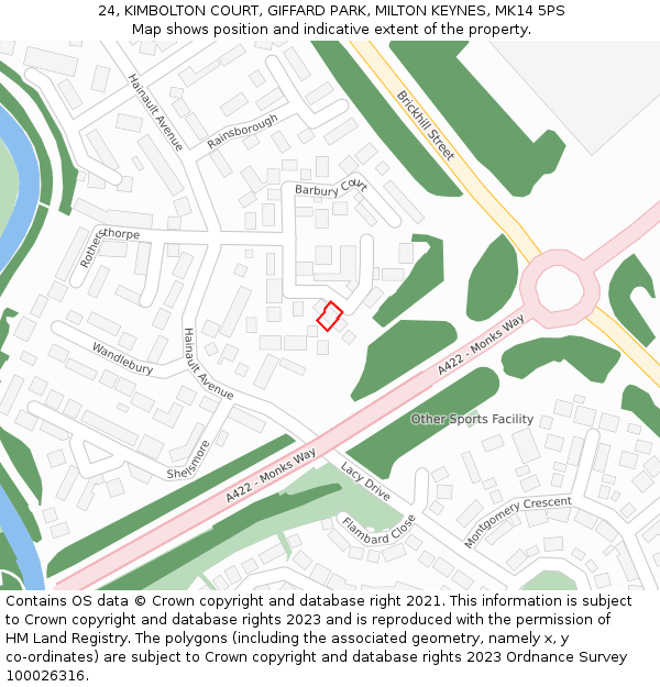 24, KIMBOLTON COURT, GIFFARD PARK, MILTON KEYNES, MK14 5PS: Location map and indicative extent of plot