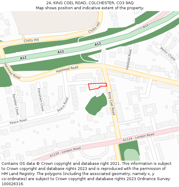 24, KING COEL ROAD, COLCHESTER, CO3 9AQ: Location map and indicative extent of plot