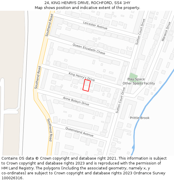 24, KING HENRYS DRIVE, ROCHFORD, SS4 1HY: Location map and indicative extent of plot