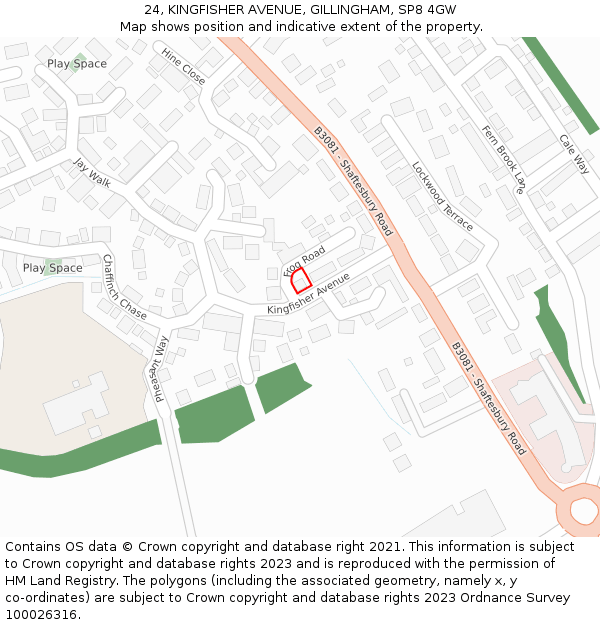 24, KINGFISHER AVENUE, GILLINGHAM, SP8 4GW: Location map and indicative extent of plot