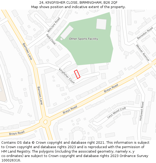 24, KINGFISHER CLOSE, BIRMINGHAM, B26 2QF: Location map and indicative extent of plot