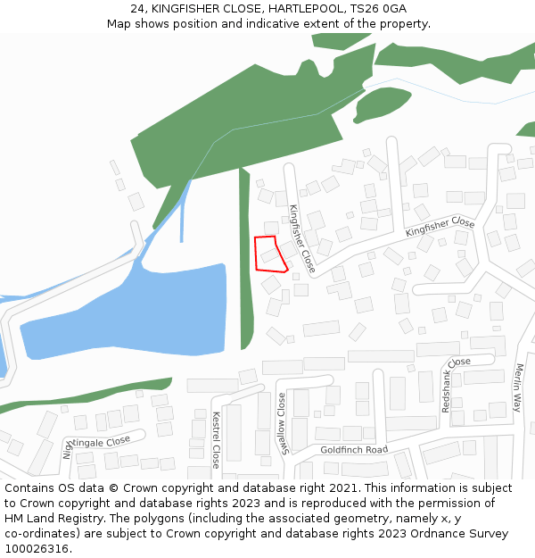 24, KINGFISHER CLOSE, HARTLEPOOL, TS26 0GA: Location map and indicative extent of plot