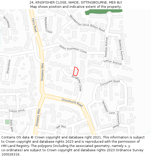 24, KINGFISHER CLOSE, IWADE, SITTINGBOURNE, ME9 8LY: Location map and indicative extent of plot