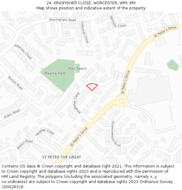 24, KINGFISHER CLOSE, WORCESTER, WR5 3RY: Location map and indicative extent of plot