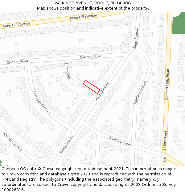 24, KINGS AVENUE, POOLE, BH14 9QG: Location map and indicative extent of plot