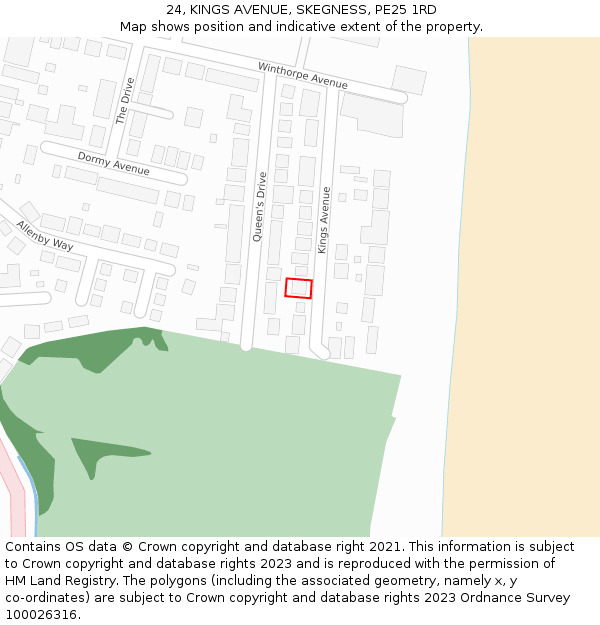 24, KINGS AVENUE, SKEGNESS, PE25 1RD: Location map and indicative extent of plot