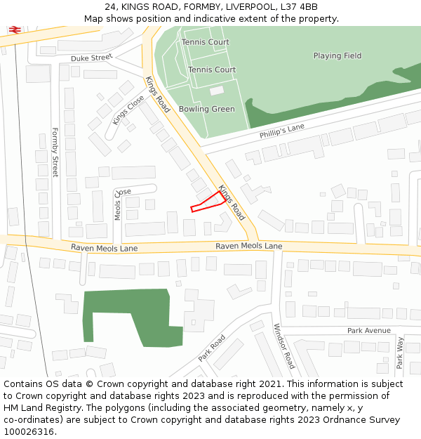 24, KINGS ROAD, FORMBY, LIVERPOOL, L37 4BB: Location map and indicative extent of plot