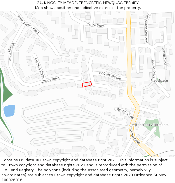 24, KINGSLEY MEADE, TRENCREEK, NEWQUAY, TR8 4PY: Location map and indicative extent of plot