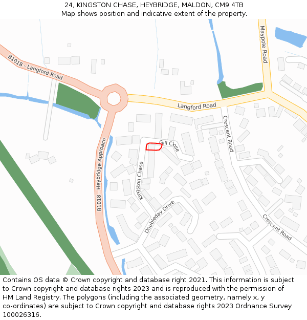 24, KINGSTON CHASE, HEYBRIDGE, MALDON, CM9 4TB: Location map and indicative extent of plot
