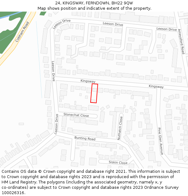 24, KINGSWAY, FERNDOWN, BH22 9QW: Location map and indicative extent of plot