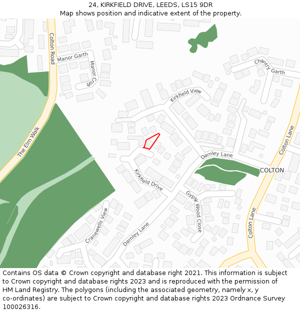 24, KIRKFIELD DRIVE, LEEDS, LS15 9DR: Location map and indicative extent of plot