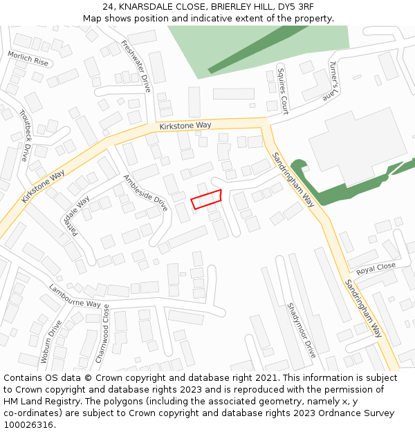 24, KNARSDALE CLOSE, BRIERLEY HILL, DY5 3RF: Location map and indicative extent of plot