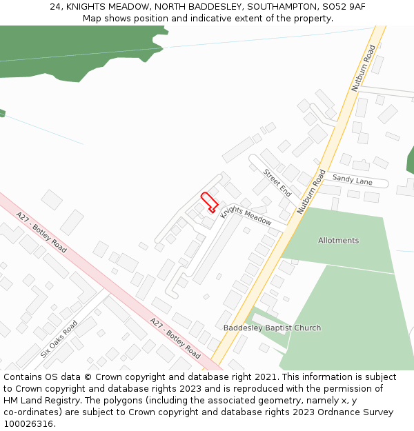 24, KNIGHTS MEADOW, NORTH BADDESLEY, SOUTHAMPTON, SO52 9AF: Location map and indicative extent of plot