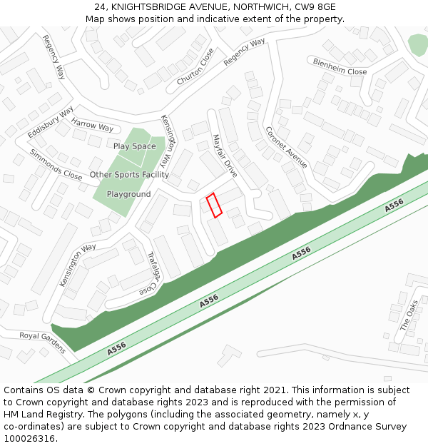 24, KNIGHTSBRIDGE AVENUE, NORTHWICH, CW9 8GE: Location map and indicative extent of plot