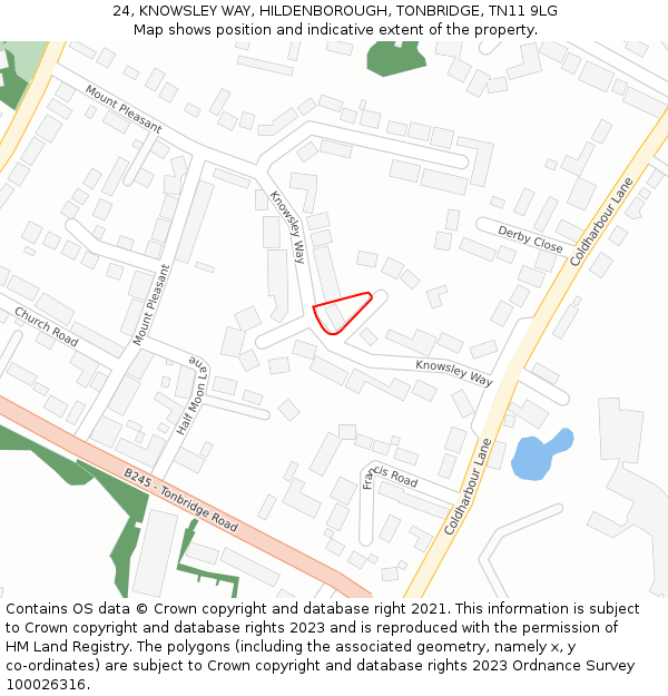 24, KNOWSLEY WAY, HILDENBOROUGH, TONBRIDGE, TN11 9LG: Location map and indicative extent of plot