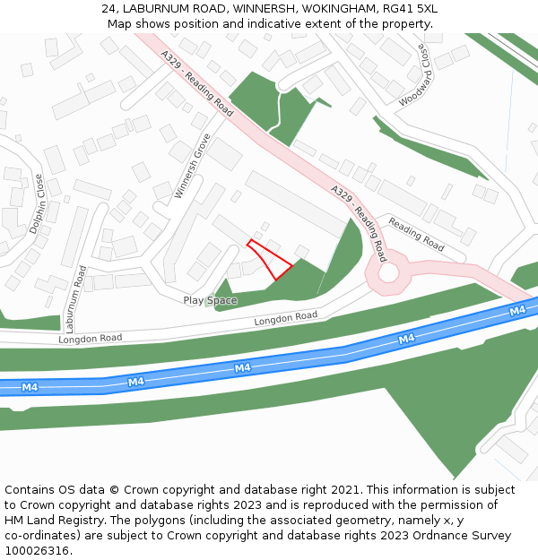 24, LABURNUM ROAD, WINNERSH, WOKINGHAM, RG41 5XL: Location map and indicative extent of plot