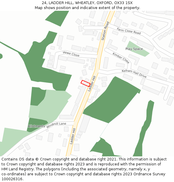 24, LADDER HILL, WHEATLEY, OXFORD, OX33 1SX: Location map and indicative extent of plot