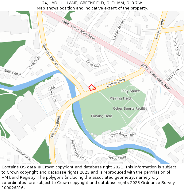 24, LADHILL LANE, GREENFIELD, OLDHAM, OL3 7JW: Location map and indicative extent of plot