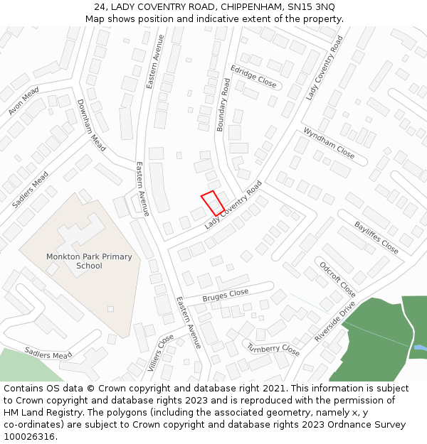 24, LADY COVENTRY ROAD, CHIPPENHAM, SN15 3NQ: Location map and indicative extent of plot
