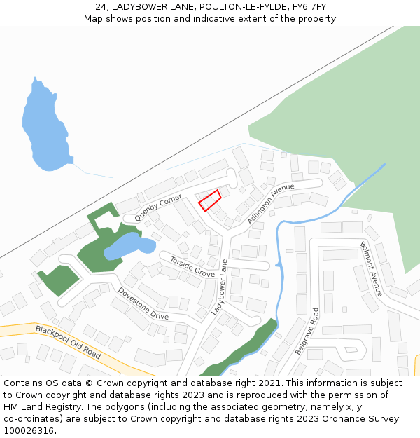 24, LADYBOWER LANE, POULTON-LE-FYLDE, FY6 7FY: Location map and indicative extent of plot