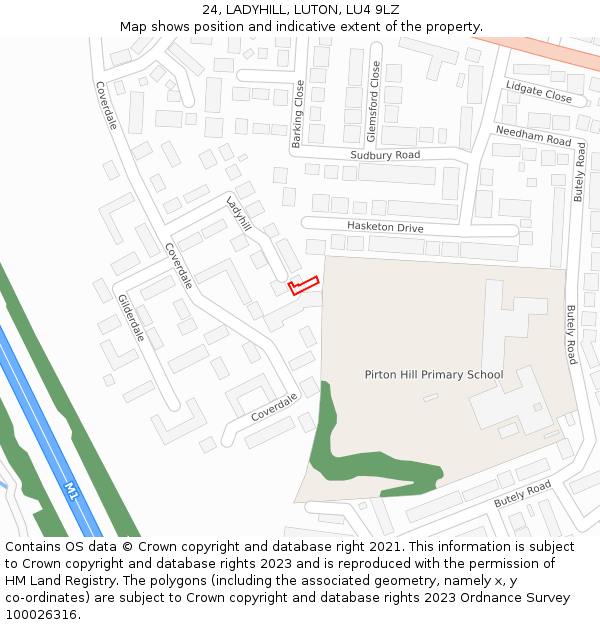 24, LADYHILL, LUTON, LU4 9LZ: Location map and indicative extent of plot