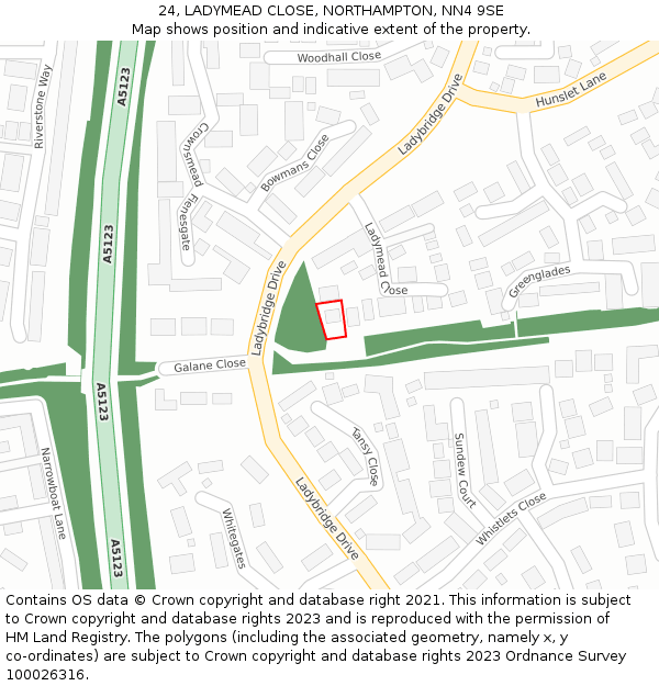 24, LADYMEAD CLOSE, NORTHAMPTON, NN4 9SE: Location map and indicative extent of plot