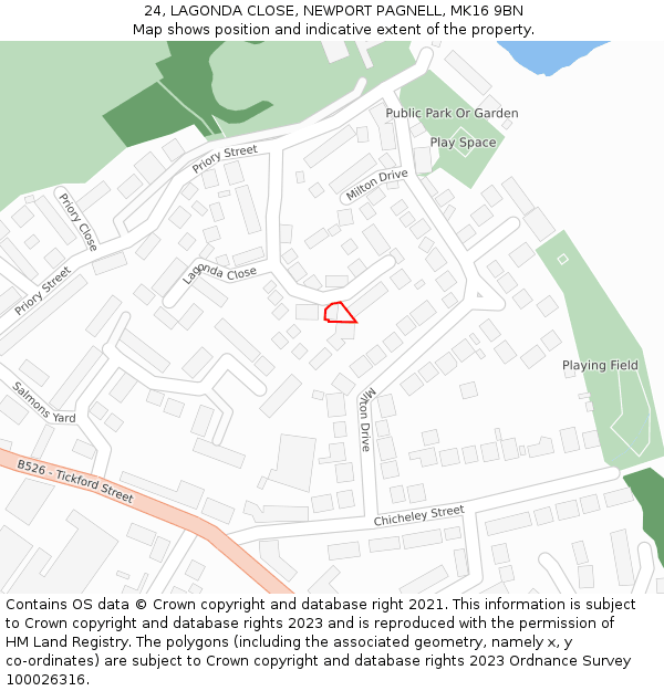 24, LAGONDA CLOSE, NEWPORT PAGNELL, MK16 9BN: Location map and indicative extent of plot