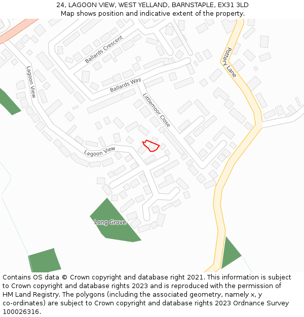 24, LAGOON VIEW, WEST YELLAND, BARNSTAPLE, EX31 3LD: Location map and indicative extent of plot