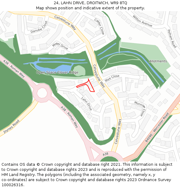 24, LAHN DRIVE, DROITWICH, WR9 8TQ: Location map and indicative extent of plot