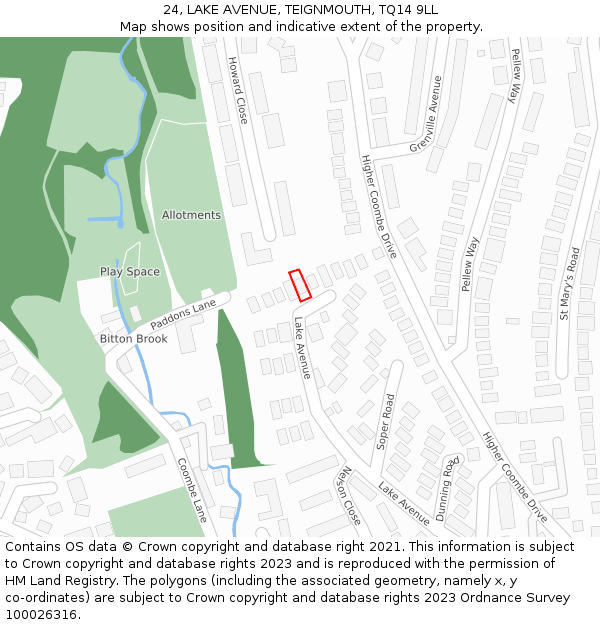 24, LAKE AVENUE, TEIGNMOUTH, TQ14 9LL: Location map and indicative extent of plot