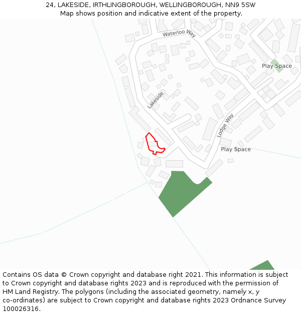 24, LAKESIDE, IRTHLINGBOROUGH, WELLINGBOROUGH, NN9 5SW: Location map and indicative extent of plot