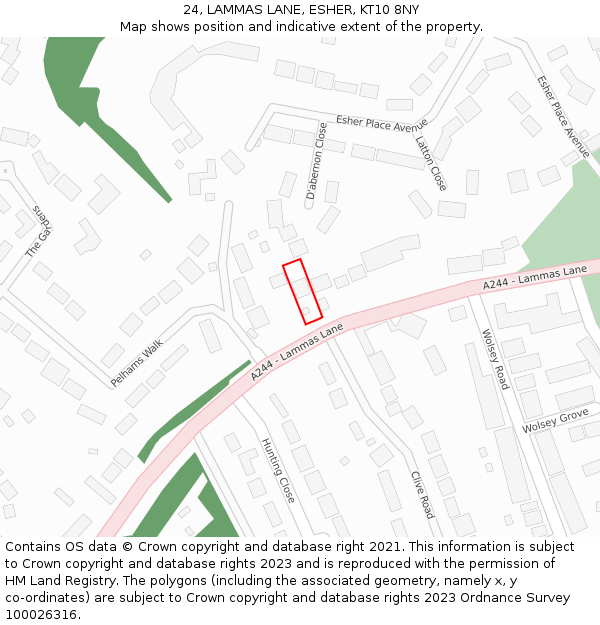 24, LAMMAS LANE, ESHER, KT10 8NY: Location map and indicative extent of plot