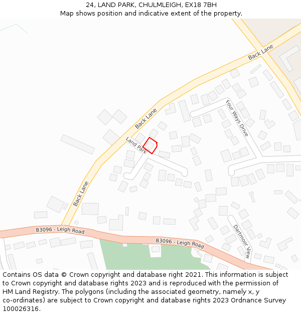 24, LAND PARK, CHULMLEIGH, EX18 7BH: Location map and indicative extent of plot