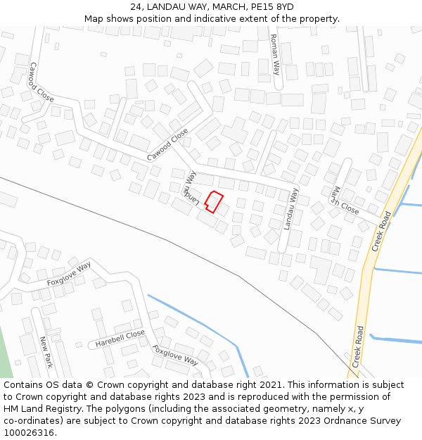 24, LANDAU WAY, MARCH, PE15 8YD: Location map and indicative extent of plot