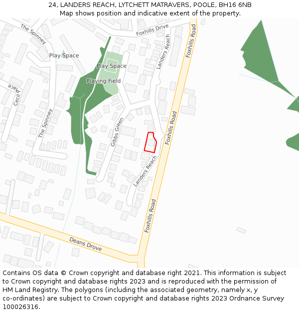 24, LANDERS REACH, LYTCHETT MATRAVERS, POOLE, BH16 6NB: Location map and indicative extent of plot