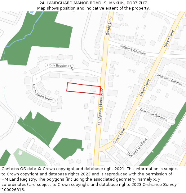 24, LANDGUARD MANOR ROAD, SHANKLIN, PO37 7HZ: Location map and indicative extent of plot