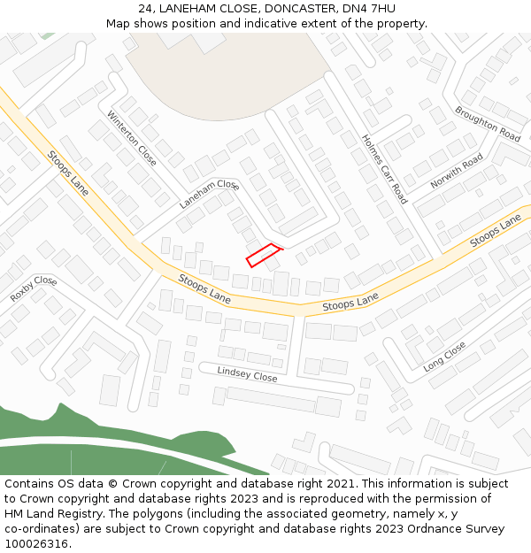 24, LANEHAM CLOSE, DONCASTER, DN4 7HU: Location map and indicative extent of plot