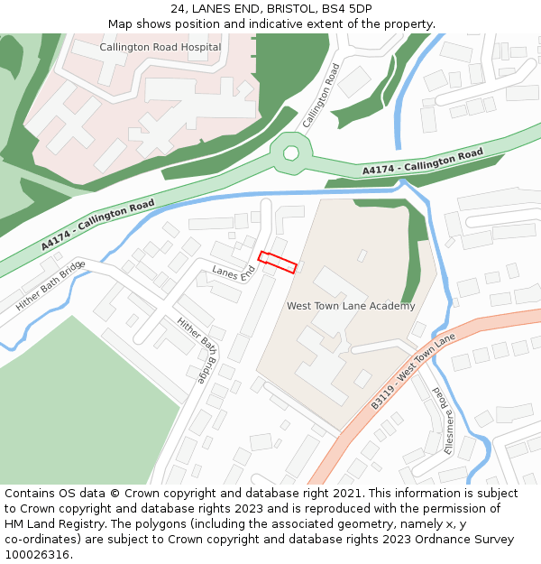 24, LANES END, BRISTOL, BS4 5DP: Location map and indicative extent of plot