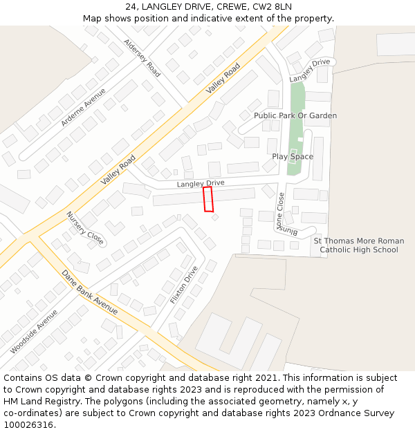 24, LANGLEY DRIVE, CREWE, CW2 8LN: Location map and indicative extent of plot