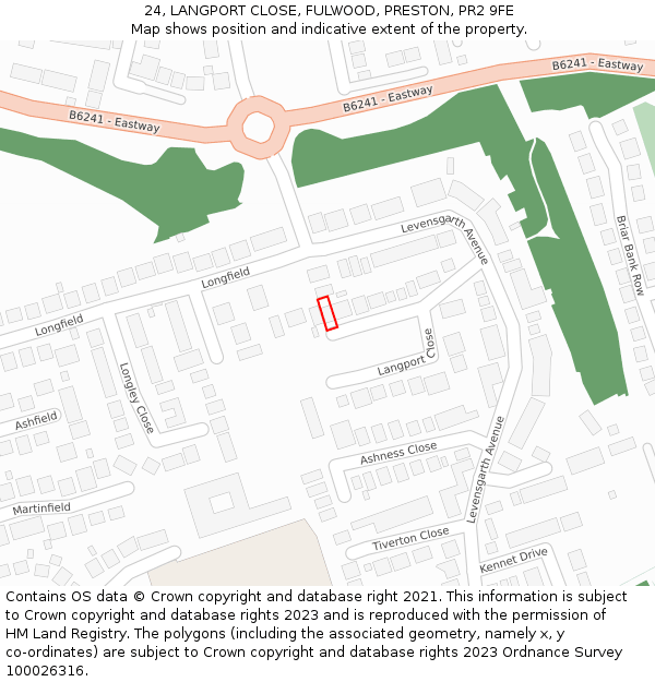 24, LANGPORT CLOSE, FULWOOD, PRESTON, PR2 9FE: Location map and indicative extent of plot