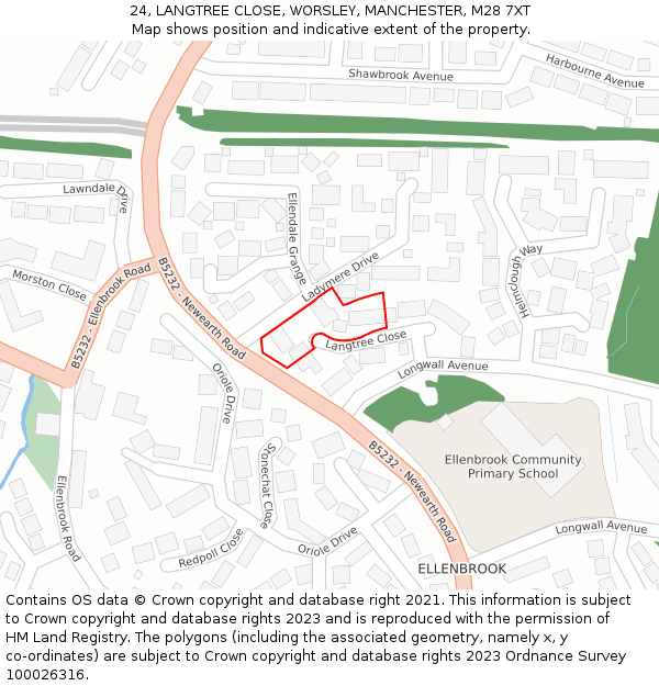 24, LANGTREE CLOSE, WORSLEY, MANCHESTER, M28 7XT: Location map and indicative extent of plot