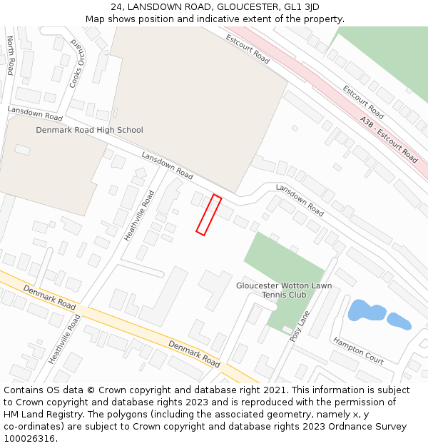 24, LANSDOWN ROAD, GLOUCESTER, GL1 3JD: Location map and indicative extent of plot