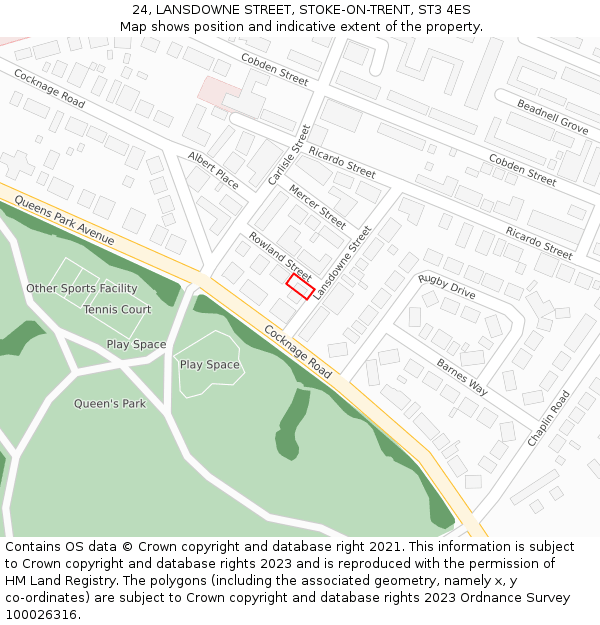 24, LANSDOWNE STREET, STOKE-ON-TRENT, ST3 4ES: Location map and indicative extent of plot